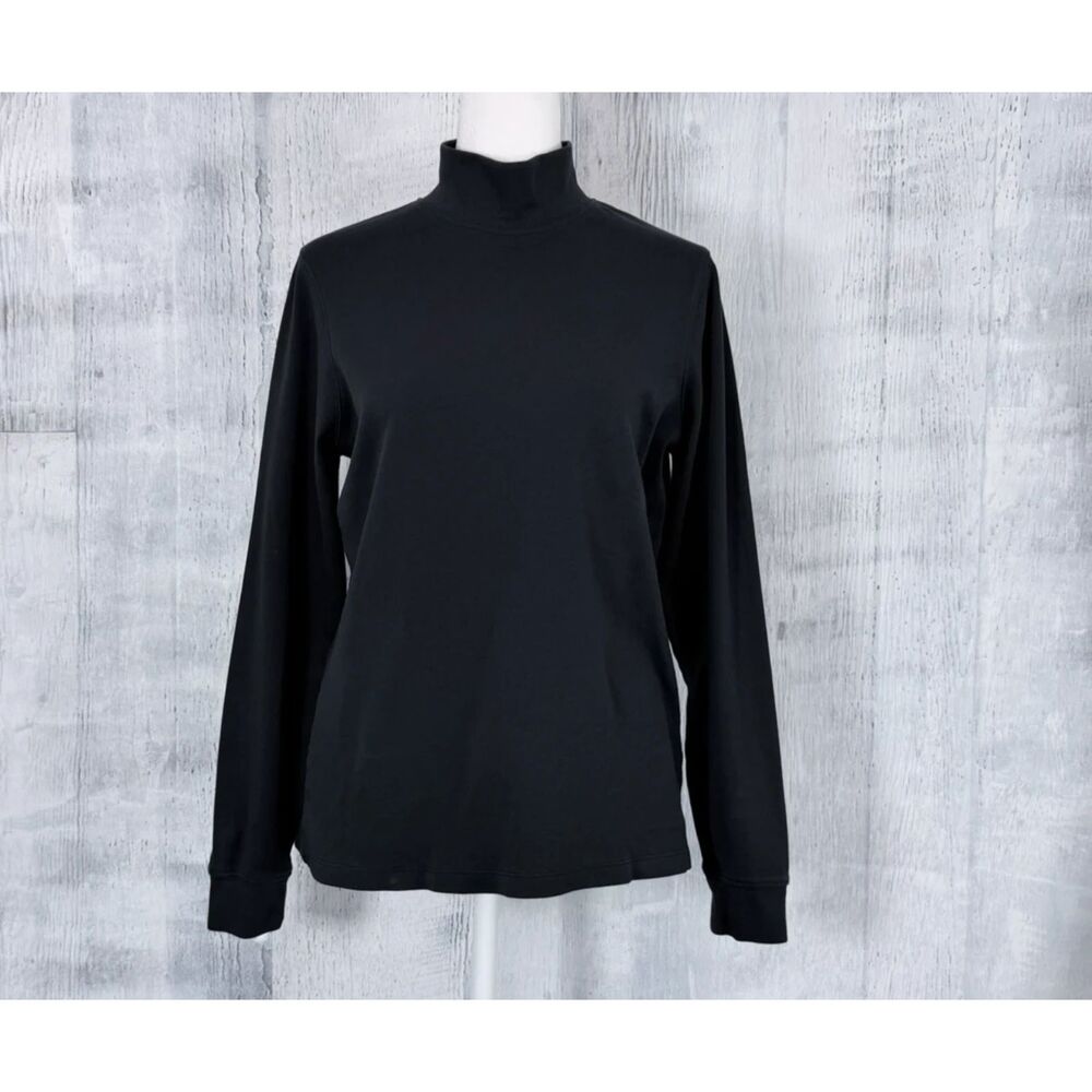 LL Bean Turtleneck Women M Black Long Sleeve Mock Neck Pullover Shirt Top Casual